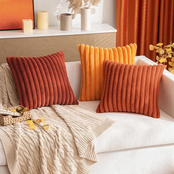 MIULEE Höst Fuskpäls Kuddfodral 45x45 cm Bränd Orange Set om 2 MIULEE Fall Faux