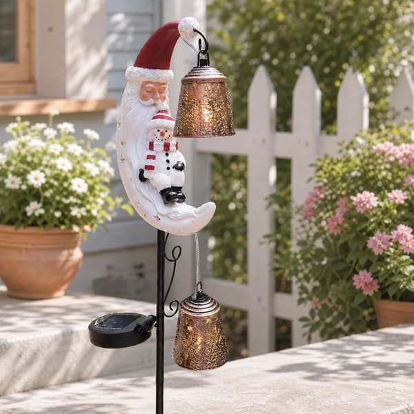 Vinter Snømann Måne Solcelle Hagelys, 7,1 x 31,5 tommer, Vanntett Utendørs Dekor Christmas Santa &