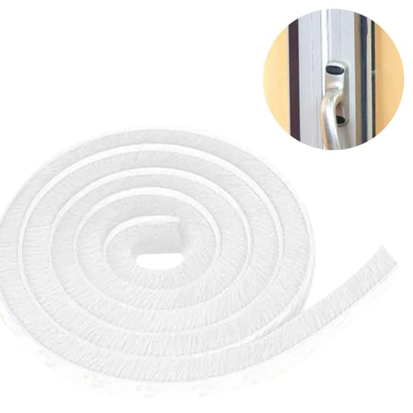 Dörrfönstertätningsborstlist 5 m självhäftande 9x5 mm vit springa 9-20 mm