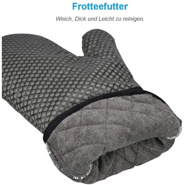 Långärmade ugnsvantar Polyester Bomull Silikon Halkfri Värmebeständig 240C Grå 35cm 2-pack