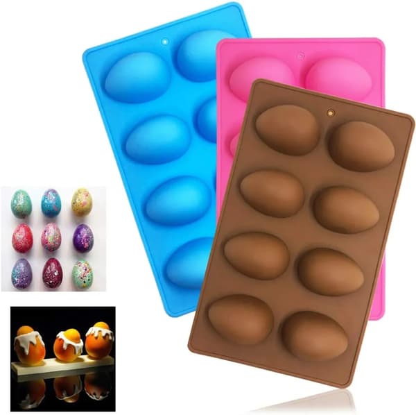 3 æggeformede silikoneforme 8-hulrum lyserød blå brun kage chokolade sæbe