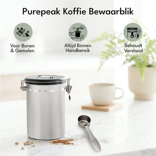 Sølv kaffeopbevaringsbeholder, 1,8L, med låg