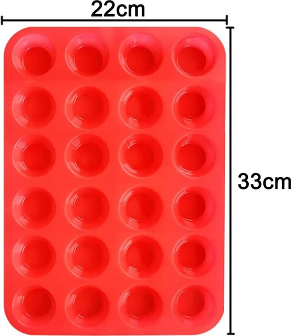 Non-stick silikon miniform for muffins og cupcakes, 24 kopper