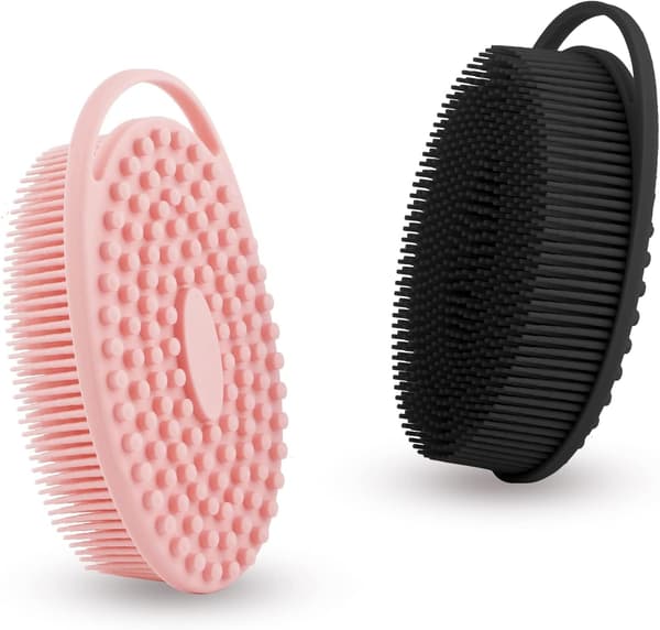 Silikone kropsskrubbere 2-pak, sort og pink, 2-i-1 bade- og shampoobørster til følsom hud 2 pcs