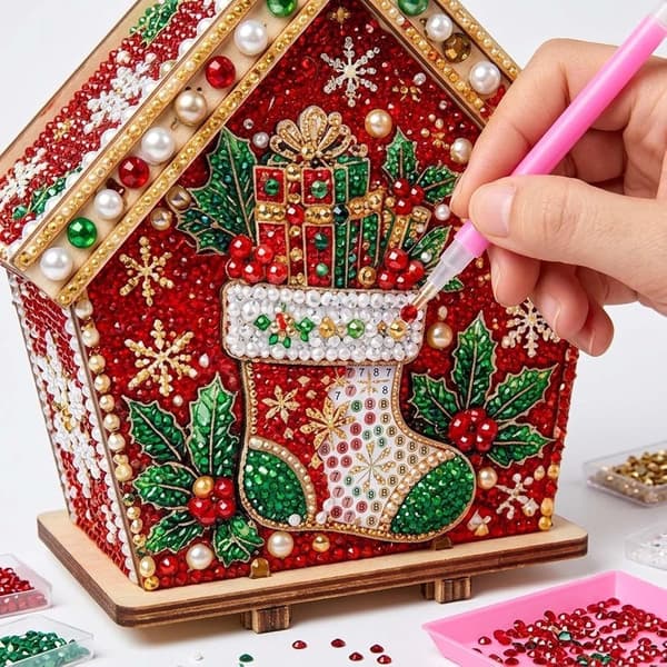 DIY 3D Diamantkunst Julehus Sæt Julepynt Håndværk til Voksne Pyrenk DIY 3D