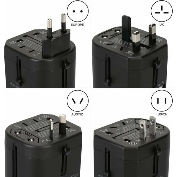 Universell reiseadapter 4 USB-porter 3.5A Multi-land plugg AC-uttak bærbar lader
