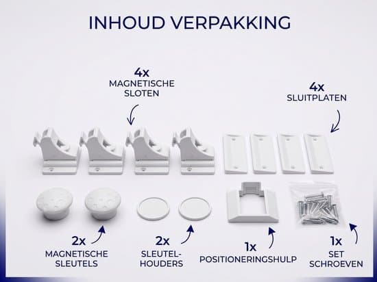 4 magneettista lapsilukkoa, 2 avainta, ei porausta