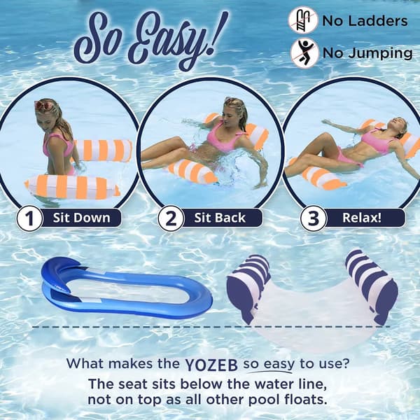 Oppustelig Pool Hængekøje Float 2-pak Orange 4-i-1 PVC Voksen Børn Lounge