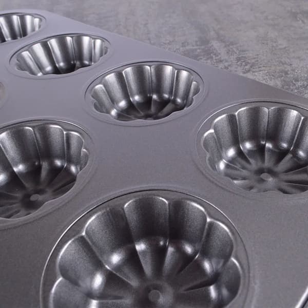 Original Fluted Kakform Mini Aluminium Kakform för 12 Kakor Grafit