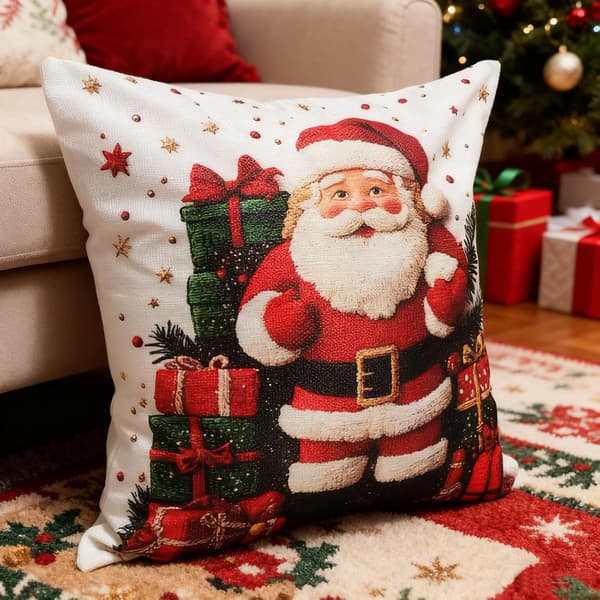 Julkuddfodral i linne, 45 x 45 cm, 4-pack, röd julkudde Set of 4