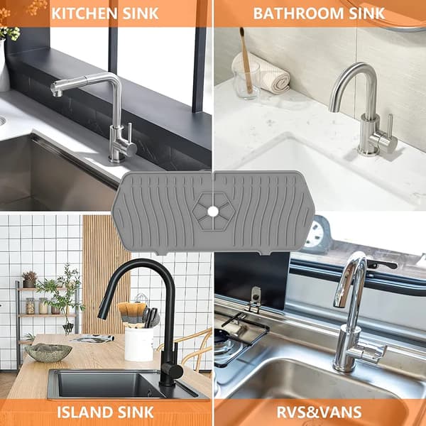Stänkskydd för diskbänk i silikonmatta 35,4x14,4 cm stjärnformad öppning med dränering Sink Splash Guard