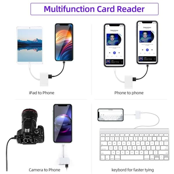 Typ-C 3-i-1 OTG-kortläsare Vit Plug and Play Kompatibel med SD/TF/USB2.0 MacBook iPad Pro Android