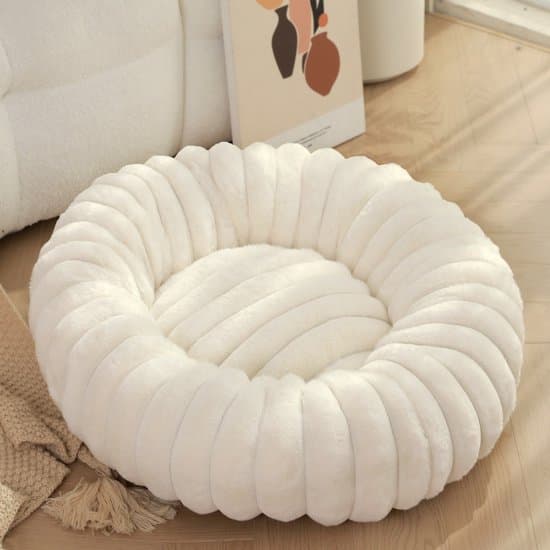 Luksuriøs Fluffy Donut Hundeseng, 50cm, Gresskarstil, Kremhvit, for Katter og Små Hunder