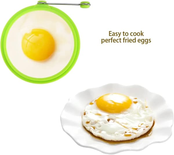 Silikon eggeringer 4-pakning runde non-stick eggformer sammenleggbare håndtak grønn 10,5 cm