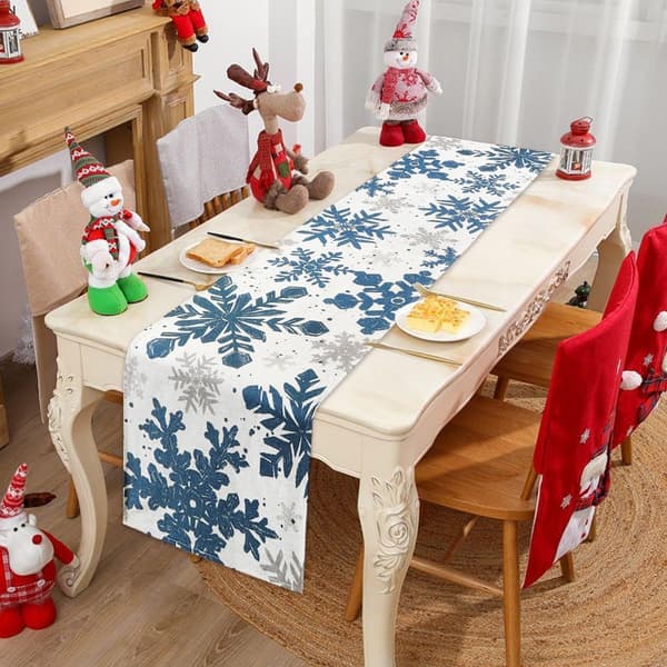 Blå julevinter bordløber, julemiddagsdekoration Blue Christmas Winter