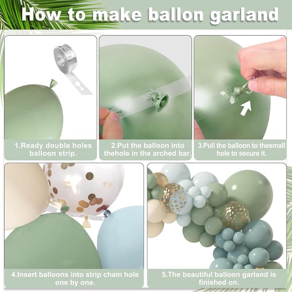 173PCS Dammig Blå Grön Ballongbåge Kit Salvia Födelsedag Bröllopsdusch 173 pcs