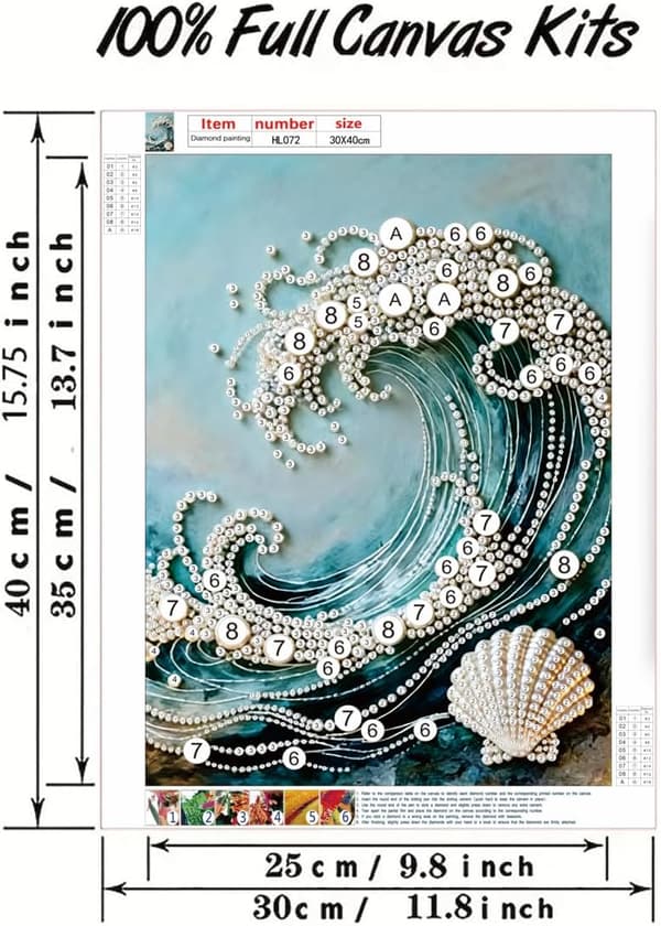 Wave Pearl -timanttimaalaussetti aikuisille, 5D DIY-askartelu seinäkoristeeksi 成人5D 钻石艺术珍珠绘画套件,DIY 波浪钻石艺术套件
