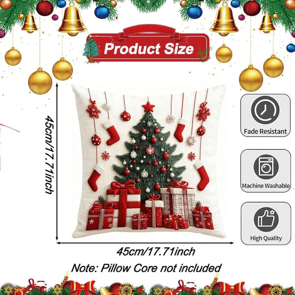 Julkuddfodral i linne, 45 x 45 cm, 4-pack, röd julkudde Set of 4