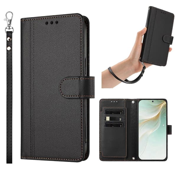 Plånboksfodral kompatibelt med iPhone 16e / 17e, 9 kortplatser, PU-läder, vikbart stativ, 16 cm rem Compatible For iPhone