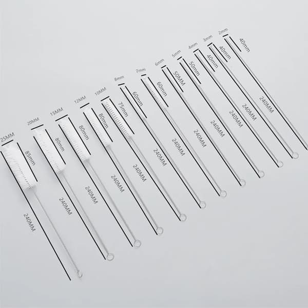 12 stk. sugerørsrensebørster ~24 cm rustfrit stål nylon i flere størrelser til flaskerør