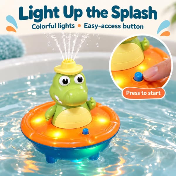 Lysende krokodille-fontene badeleke for badekar med 5 sprøytehoder og 1 ball, 1 stk Fountain Crocodile Bath