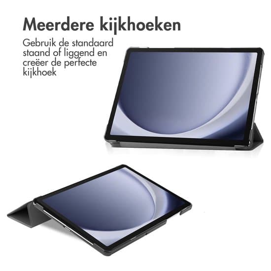 Svart trefaldigt surfplattefodral, kompatibelt med Samsung Galaxy Tab A9 Plus