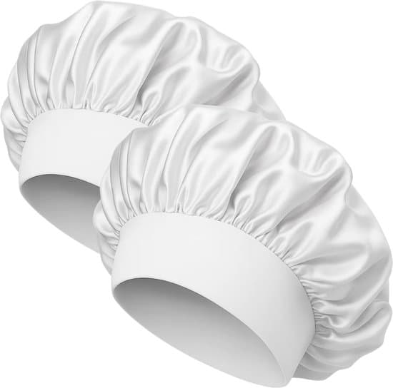 2-pak hvid satin sovehætte, justerbar, unisex, hårbeskyttelse