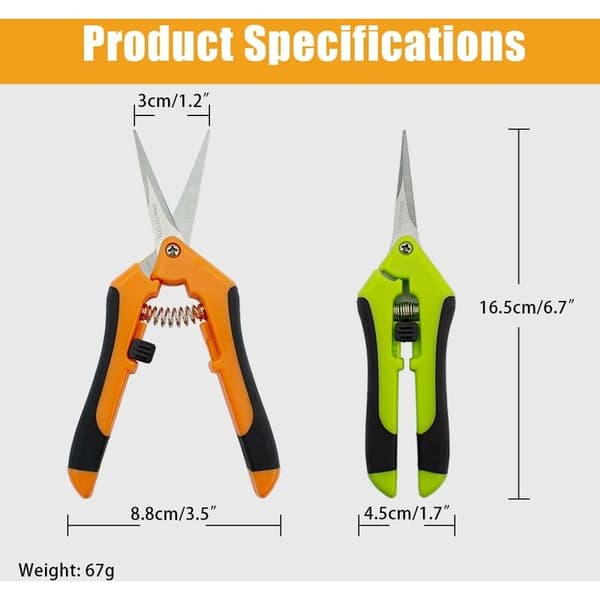 Minibeskärningssax 2-pack Grön Orange 16,5 cm Rostfritt Spetsigt Blad Sidolås för Bonsai 2-pack