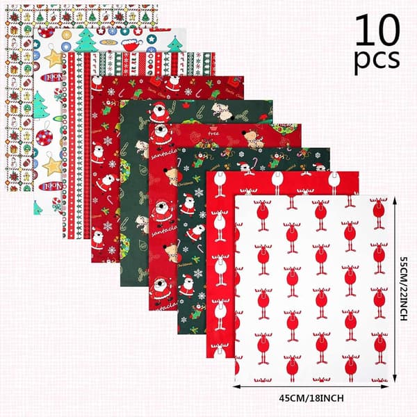 10 stk. julebomullsstoff \"Fat Quarters\"-pakker, 45 x 55 cm, quilting 10 pcs