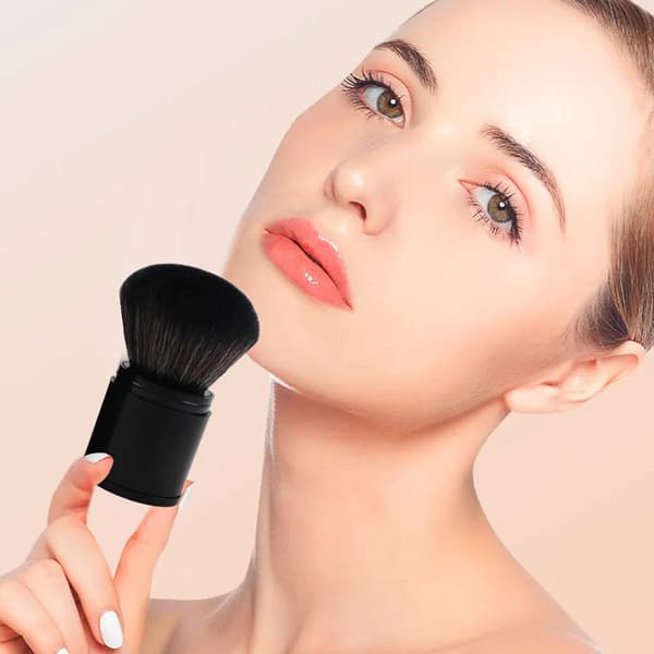 Udtrækkelig Foundationbørste med Hætte Bærbar Blød Syntetisk Makeupbørste Sort