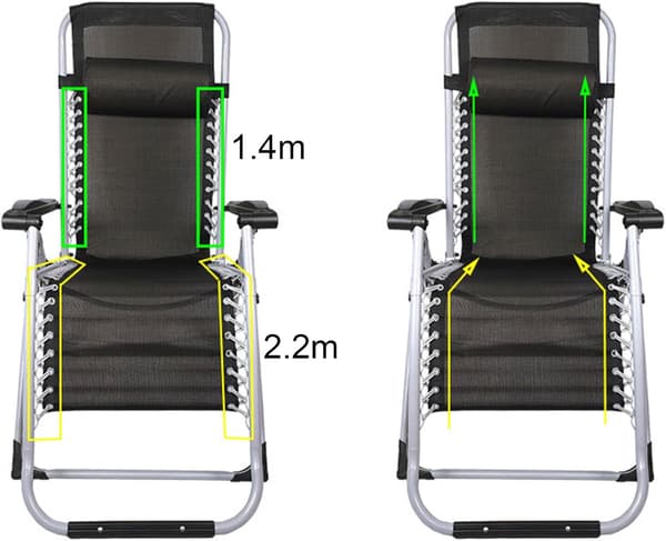 4-pack däckstol elastiska ersättningssnören universella för nollgravitationssolstolar fällbara stolar (2x2,2m + 2x1,4m) 4,5mm