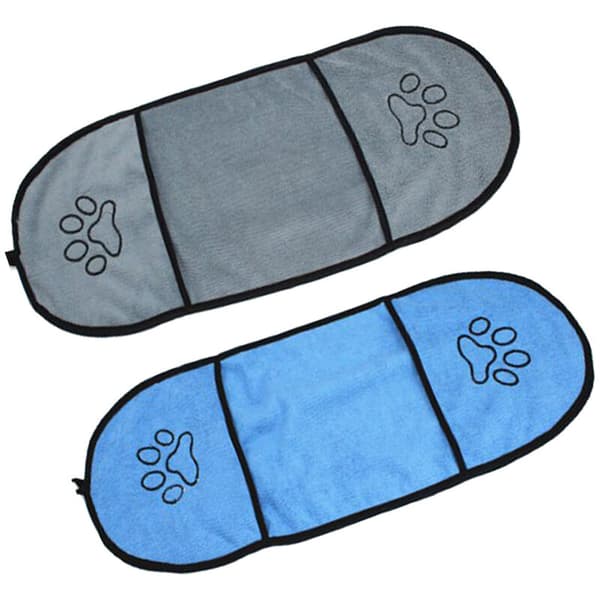 Grå Blå Dobbeltlomme Kæledyrs Badehåndklæde 2 stk Grå Lyseblå Poteprint Mikrofiber Håndklædesæt 2 stk