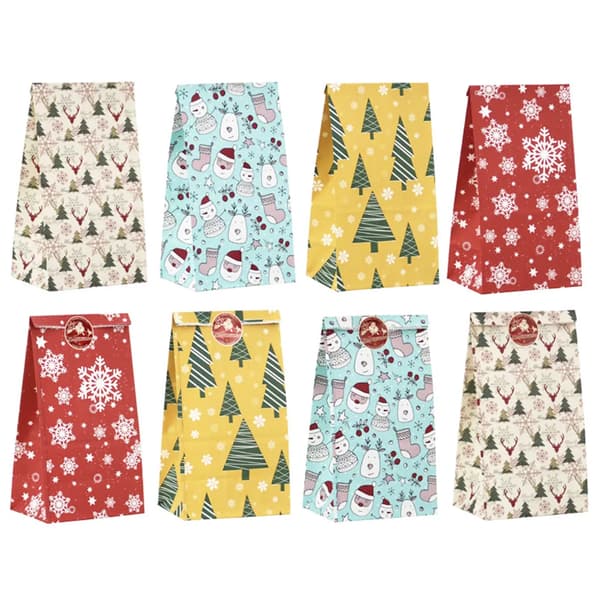 24 stk. julekalender fyldeposer Kraftpapir 4 designs klips snor