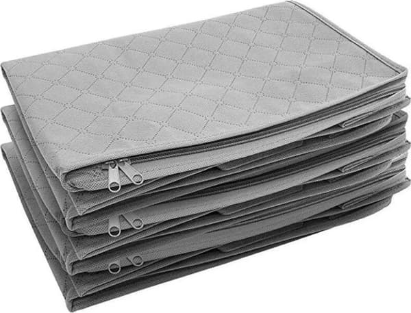 Sammenfoldelige tøjopbevaringsposer 3-pak nonwoven lynlås til dyner tøj under seng grå