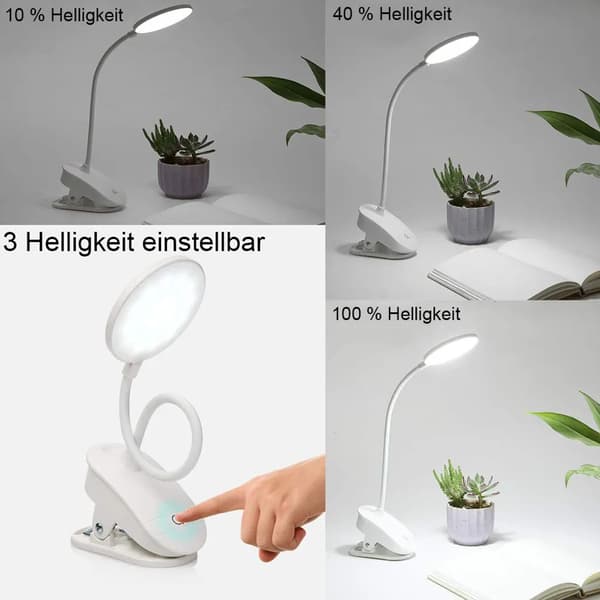 USB oppladbar klipslampe berøringsdimmer øyepleie skrivebords- og sengeleselys