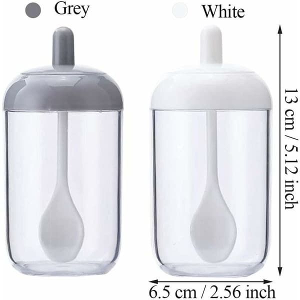 Grå vit lock transparent kryddburk 2 st rund burk ett grått ett vitt lock sked 2 st