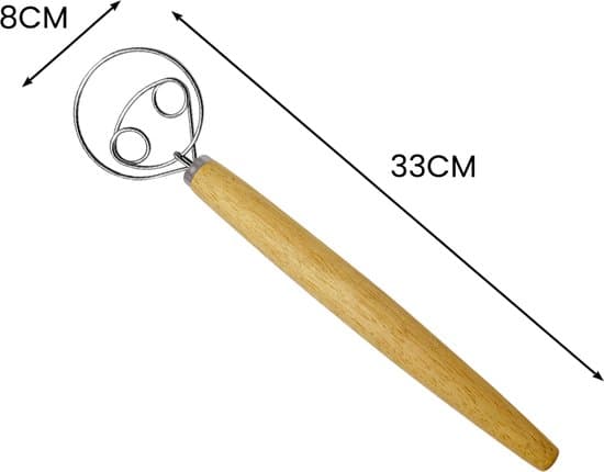 Dansk deigvisp, 2 ringer, rustfritt stål + trehåndtak
