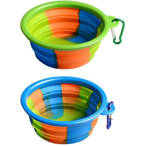 Kamouflage vikbar hundskål 2-pack med karbinhake bärbar för resor vandring camping 2-pack