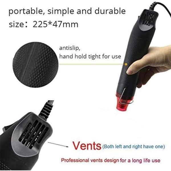Håndholdt Mini Varmepistol 2m Ledning ABS-hus Ca. 200°C til Krympeplast Ler DIY Håndværk