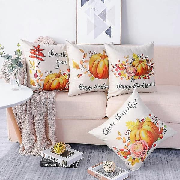 Pudebetræk til efteråret 45x45cm sæt med 4, efterårshøst græskar bondegårds pudebetræk til sofa Thanksgiving indretning Set of 4
