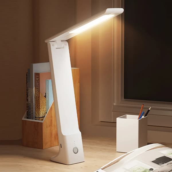 Genopladelig LED-bordlampe 3 tilstande Touch Sammenfoldelig Kompatibel med Hjemmekontor Studie Hvid