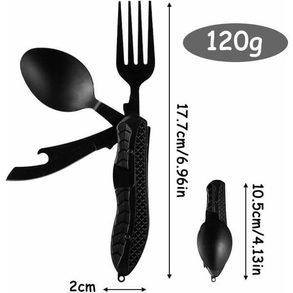 Utomhus Camping Vikbart Bestickset Rostfritt Kniv Gaffel Sked Öppnare 4-i-1 1 Set