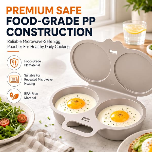 Mikrovågsugn Äggpocherare med Dubbla Hålrum, Lock och Handtag, 2-pack (Vit) Dual Cavity Microwave