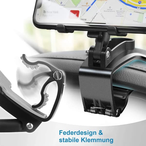 Biltelefonholder 360 Rotation 4-7 Tommer Instrumentbræt Clipsholder ABS Sort