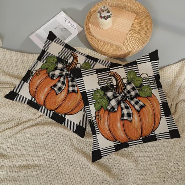 Efterår Orange Græskar Bøffelternet Pudebetræk 18x18 Sæt med 2 Set of 2