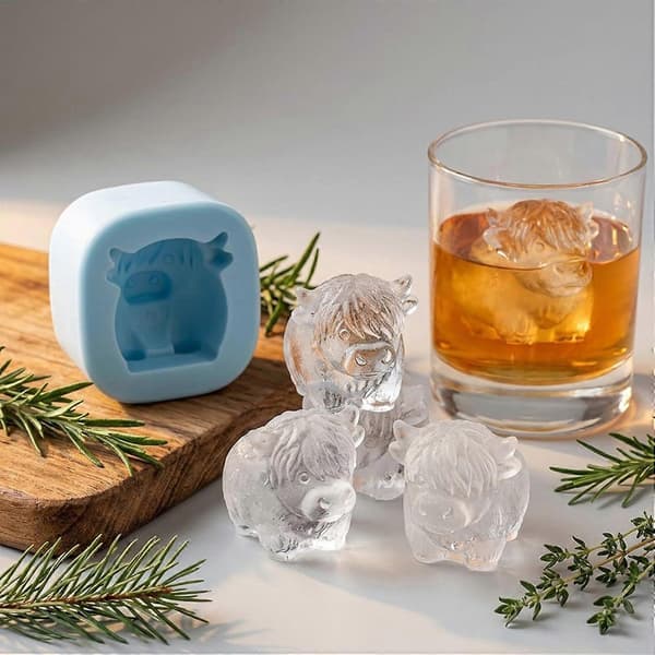Mini 3D Highland Ku Silikon Isbitform, Dyrebrett for Is, Sjokolade og Drikke Mini