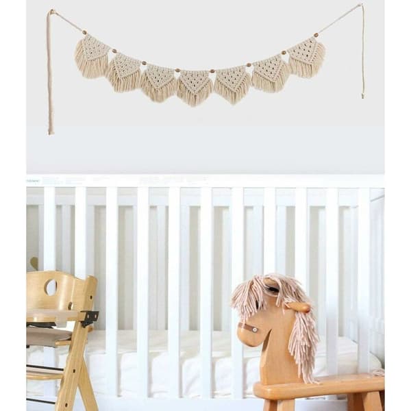 Bohemisk flaggvimpel väggbonad bomull beige 110 cm 1 st