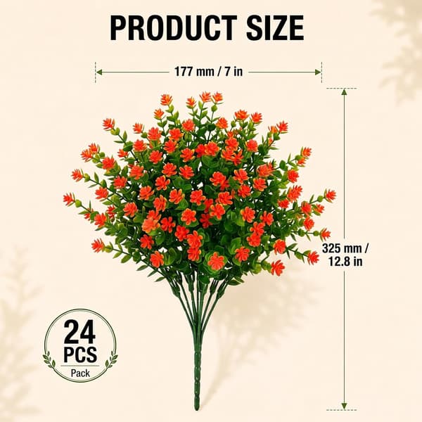 24 Buntar Konstgjorda Kameliablommor Utomhus Orange Röd 24 Bundles Artificial