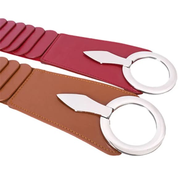 Dame retro bredt belte elastisk stretch metallspenne 77cm midje 70-100cm brun Brown