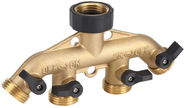 Messing 4-vejs vandhaneadapter 3/4 tomme gevind guld sort til haveslangesplitter